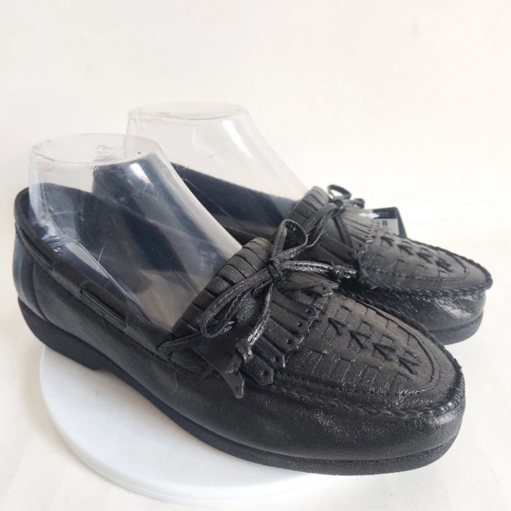 New Basic Editions Woven Leather Loafers occasins Flats Black Size 8 Wide Kilty